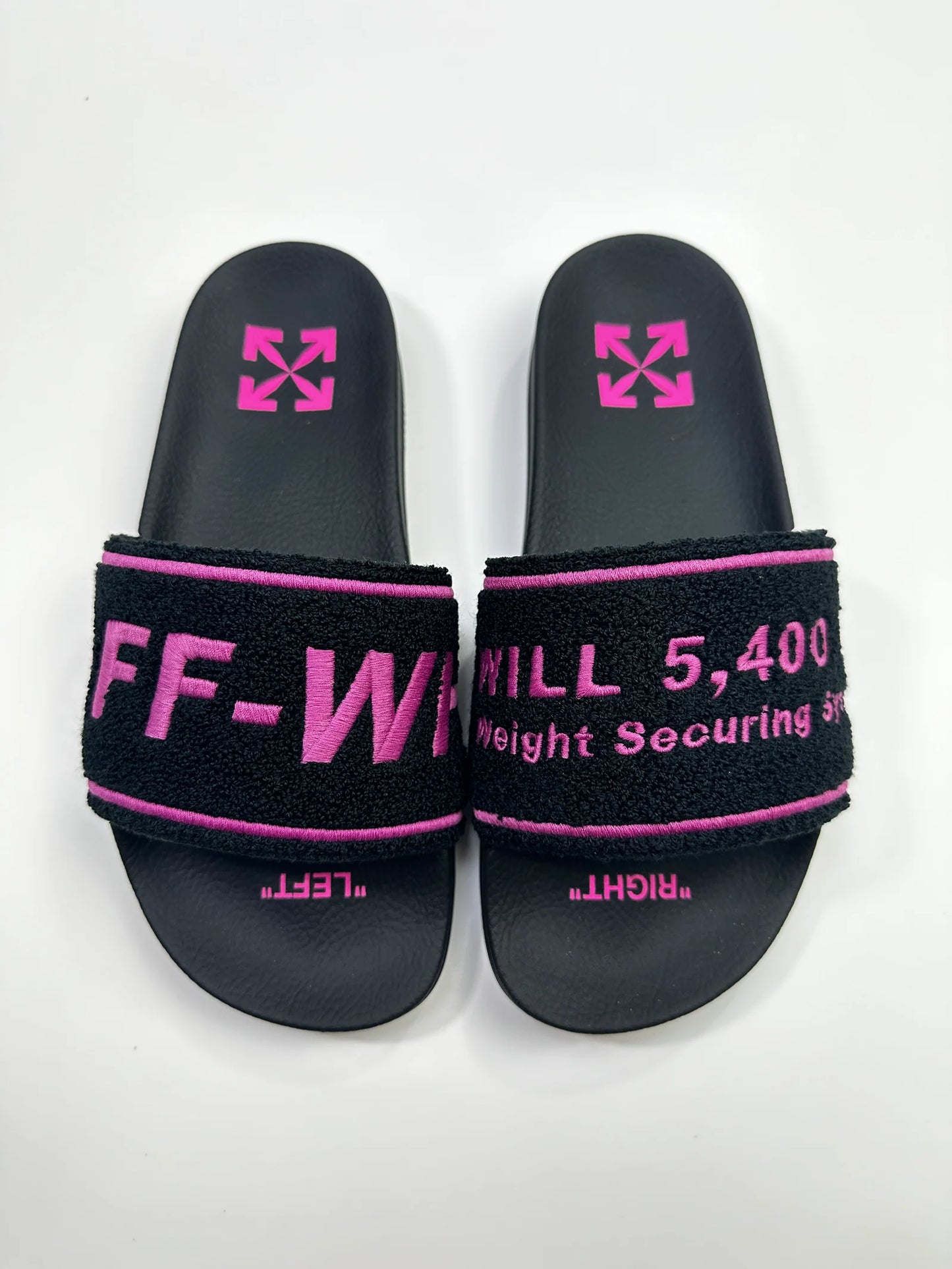 OFF WHITE TOWEL TERRY SLIDES BLACK/PINK