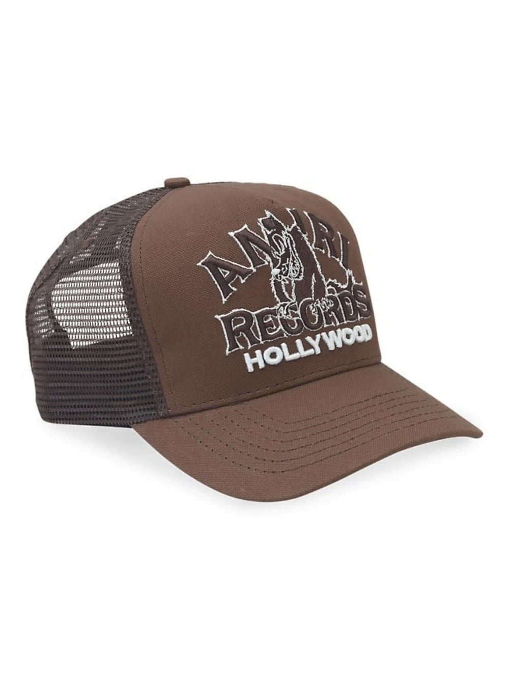 AMIRI RECORDS WOLF LOGO TRUCKER CAP BROWN