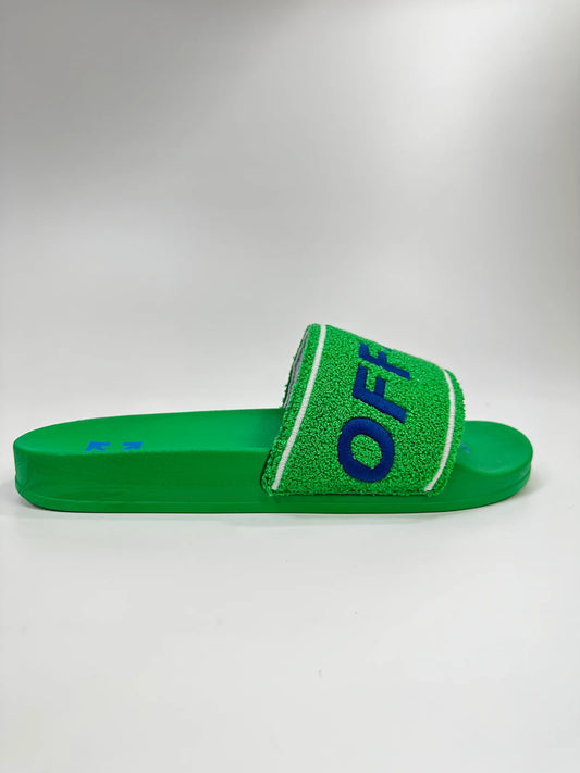 OFF-WHITE TOWEL TERRY SLIDES GREEN