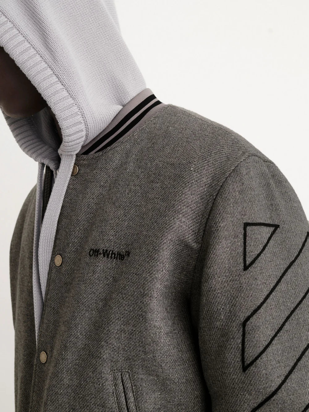 OFF-WHITE DIAG OUTLINE WOOL VARSITY JACKET GREY