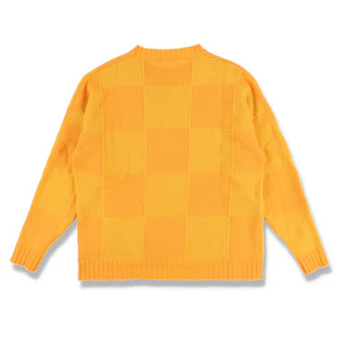 Off-White Orange and Yellow Checkerboard Logo Intarsia Sweater