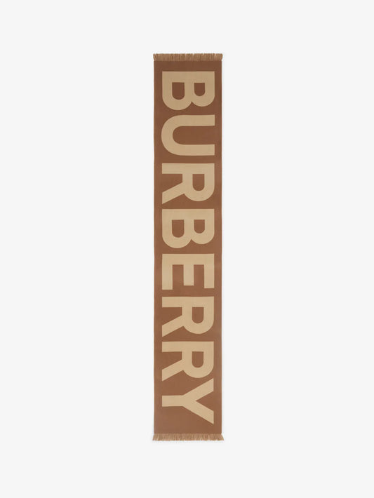 BURBERRY LOGO WOOL SCARF BIRCH BROWN
