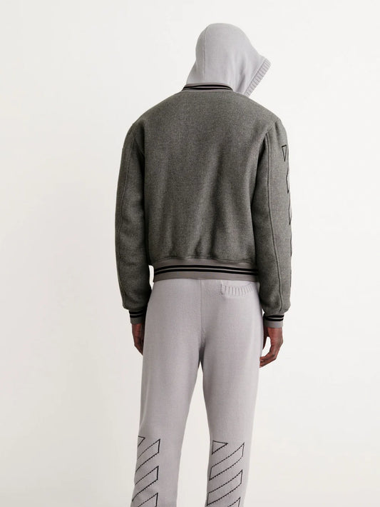 OFF-WHITE DIAG OUTLINE WOOL VARSITY JACKET GREY