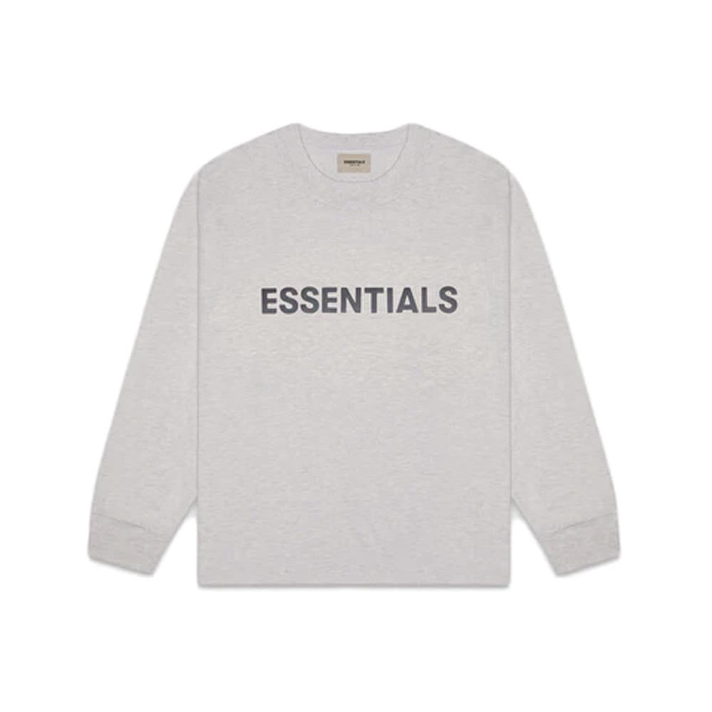 Essentials Boxy Long Sleeve T-Shirt Applique Logo Heather Oat