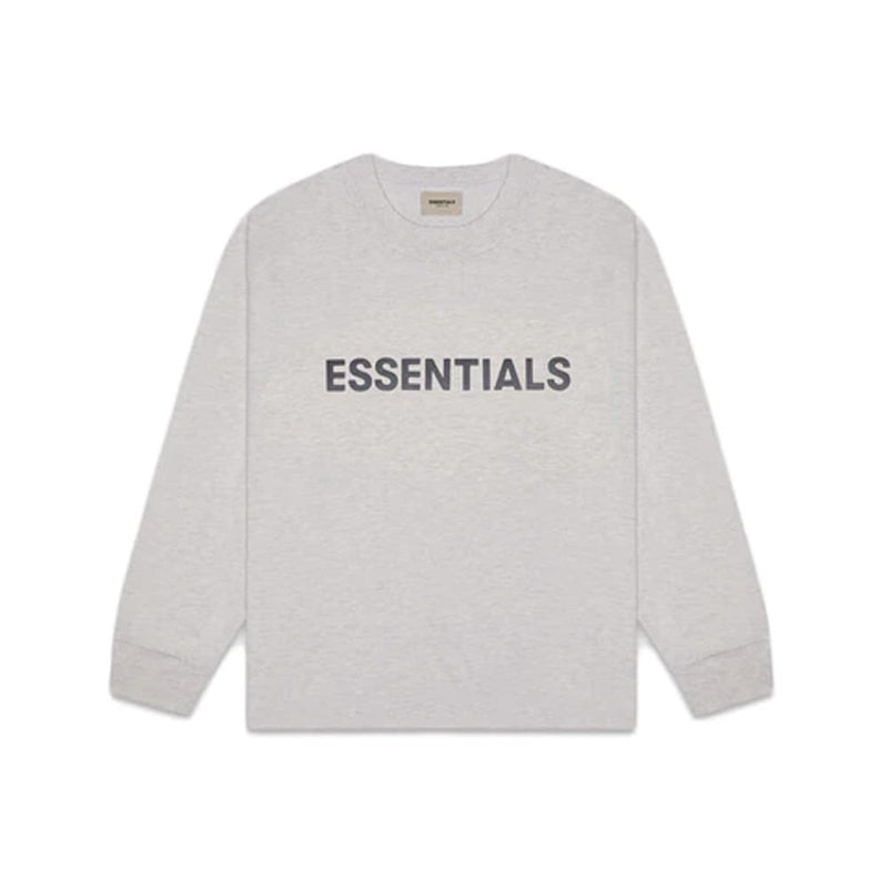 Essentials Boxy Long Sleeve T-Shirt Applique Logo Heather Oat