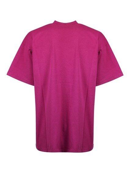 Balenciaga SS22 Logo Embroidered Jersey Tee - Pink/Purple