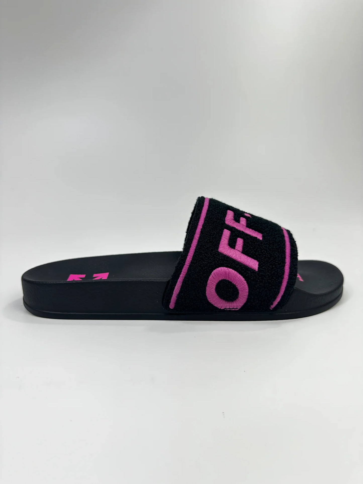 OFF WHITE TOWEL TERRY SLIDES BLACK/PINK