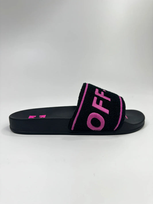 OFF WHITE TOWEL TERRY SLIDES BLACK/PINK