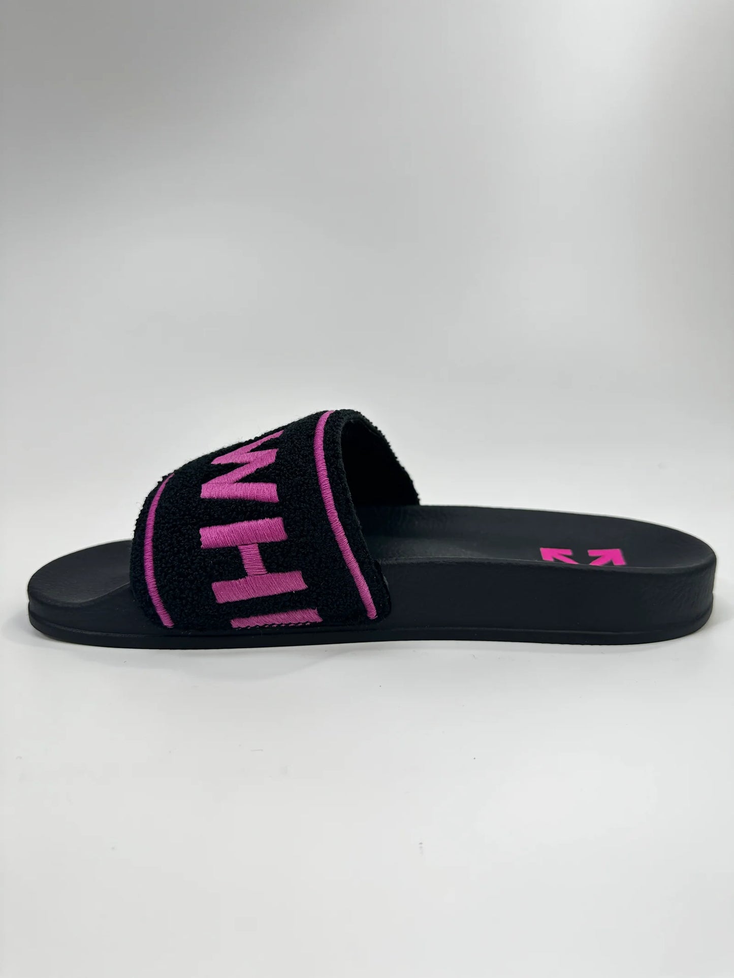 OFF WHITE TOWEL TERRY SLIDES BLACK/PINK