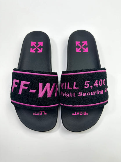 OFF WHITE TOWEL TERRY SLIDES BLACK/PINK