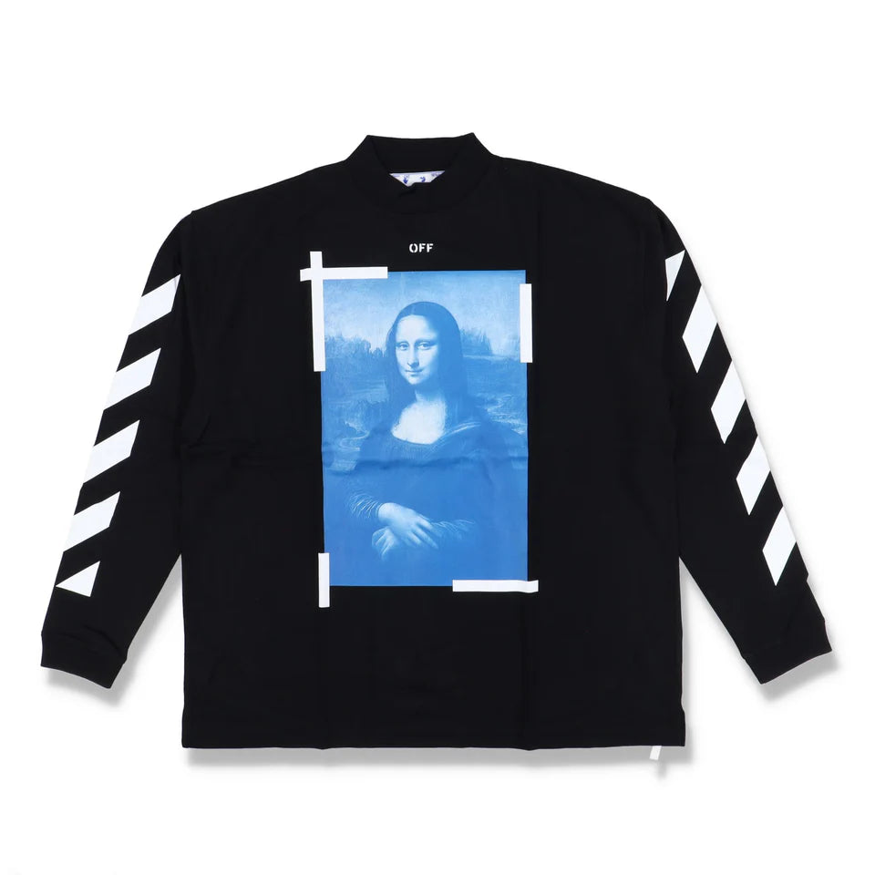 OFF-WHITE BLACK MONA LISA OVERSIZED LONG SLEEVE MOCK NECK T-SHIRT