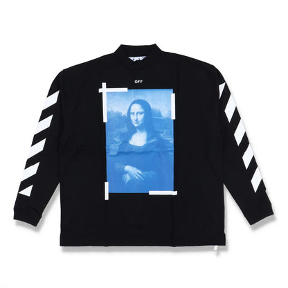 OFF-WHITE BLACK MONA LISA OVERSIZED LONG SLEEVE MOCK NECK T-SHIRT