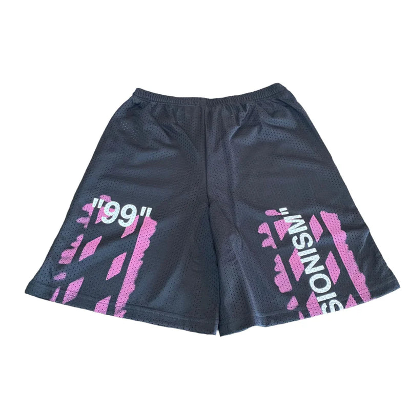 OFF-WHITE BLACK MESH IMPRESSIONISM LOGO SHORTS