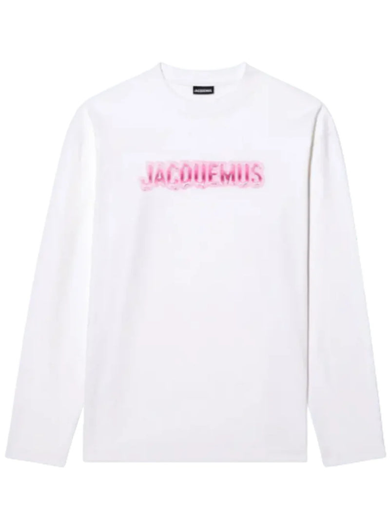 JACQUEMUS PINK DRIP LOGO LS TEE WHITE