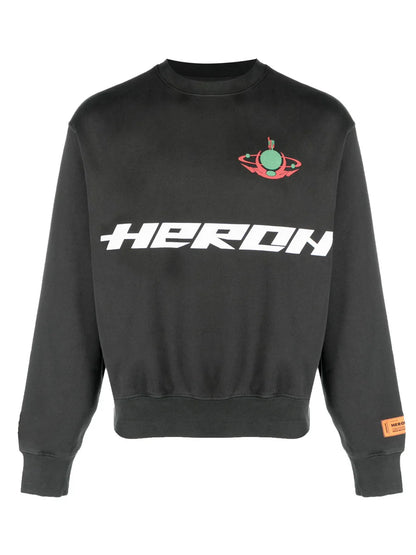 HERON PRESTON GLOBE BURN CREWNECK SWEATER BLACK