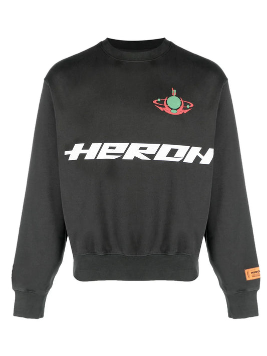 HERON PRESTON GLOBE BURN CREWNECK SWEATER BLACK