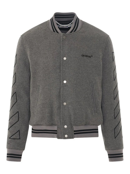 OFF-WHITE DIAG OUTLINE WOOL VARSITY JACKET GREY