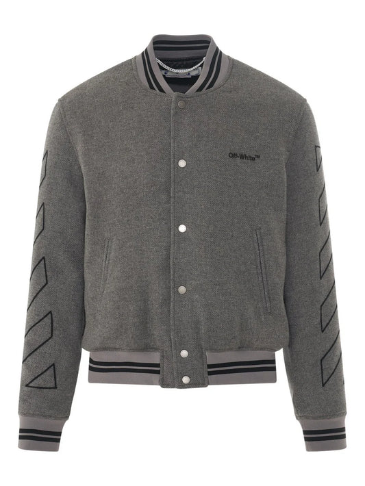 OFF-WHITE DIAG OUTLINE WOOL VARSITY JACKET GREY