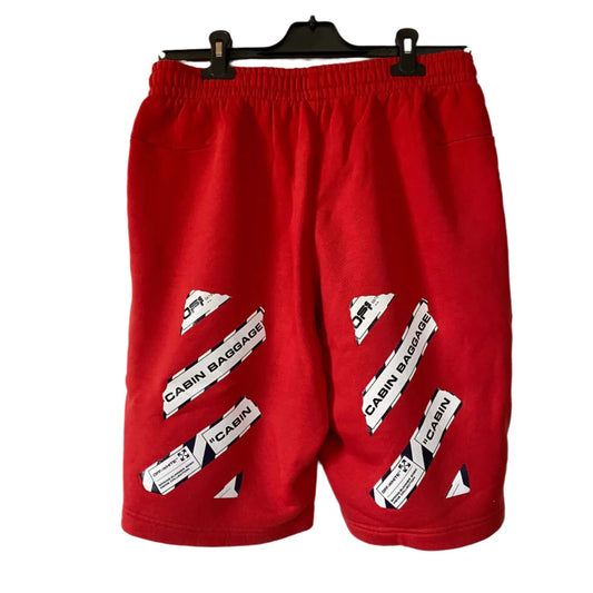 OFF-WHITE RED AIRPORT TAPE DIAGONALS SWEATSHORTS