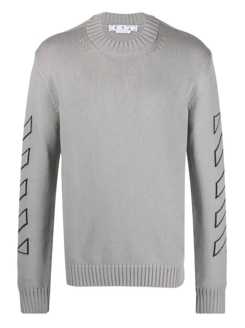 OFF-WHITE DIAG OUTLINE ARROW KNIT SWEATER GREY