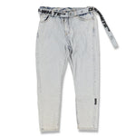 Off-White Light Blue Elasticated Waist Belted Tapered Jeans