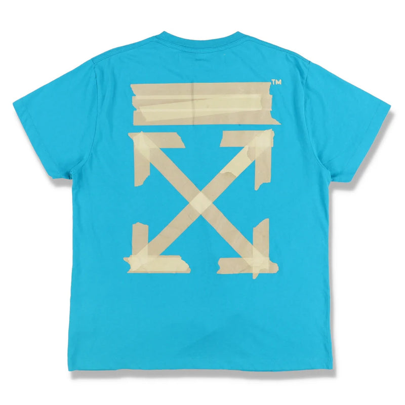 Off-White Blue and Beige Tape Arrows Logo Oversized T-Shirt