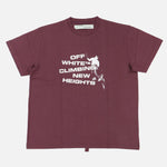 OFF-WHITE BURGUNDY 'CLIMBING NEW HEIGHTS' LOGO OVERSIZED T-SHIRT