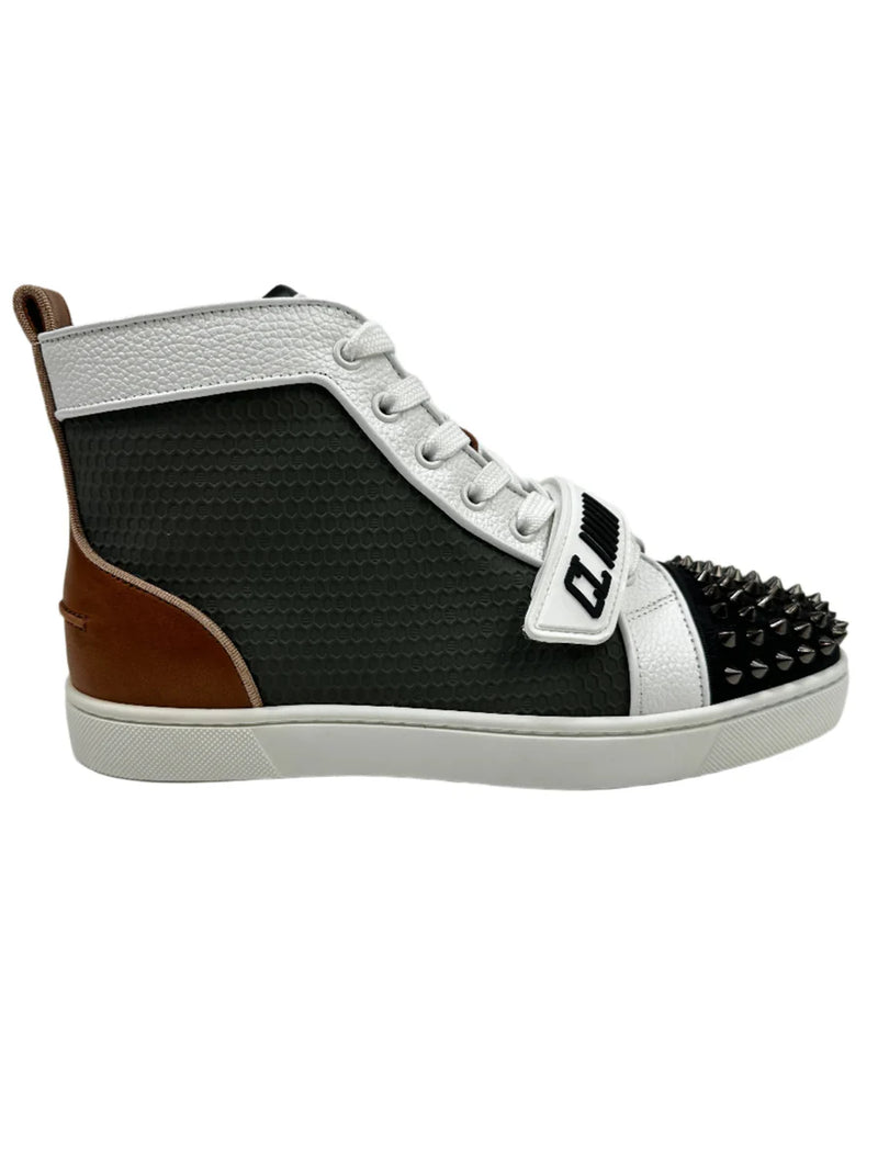 CHRISTIAN LOUBOUTIN LOU HIGH-TOP SNEAKERS GREY/TAN