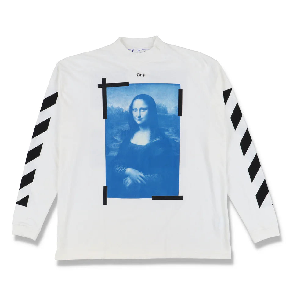 OFF-WHITE WHITE MONA LISA OVERSIZED LONG SLEEVE MOCK NECK T-SHIRT