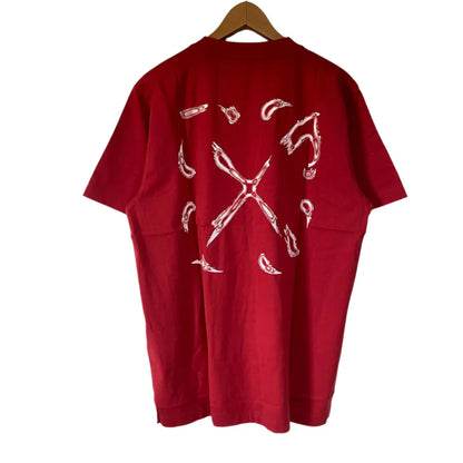 OFF-WHITE RED EMBROIDERED NOISE ARROWS T-SHIRT