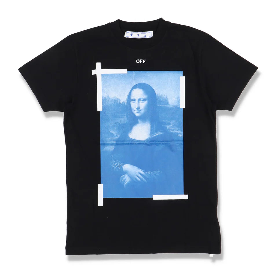 OFF-WHITE BLACK AND BLUE MONA LISA LOGO T-SHIRT