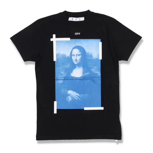 OFF-WHITE BLACK AND BLUE MONA LISA LOGO T-SHIRT