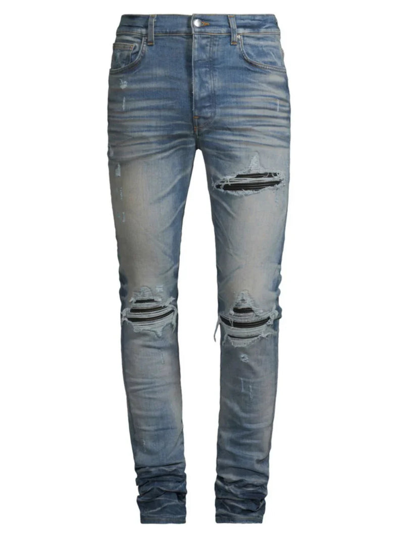 AMIRI MX1 LEATHER PATCH JEANS HONEYCOMB INDIGO