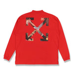 Off-White Red Pascal Arrows Oversized Long Sleeve Mock Neck T-Shirt