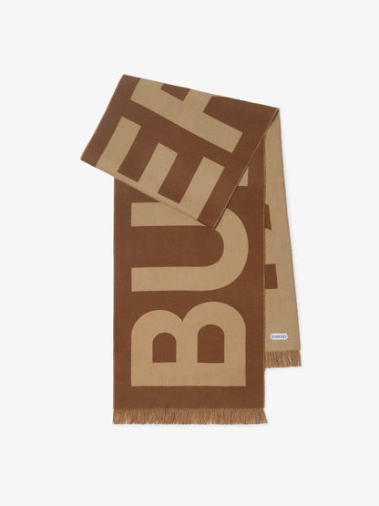 BURBERRY LOGO WOOL SCARF BIRCH BROWN