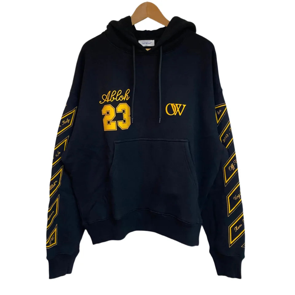 OFF-WHITE BLACK AND YELLOW ABLOH 23 LOGO OVERSIZED SKATE HOODIE