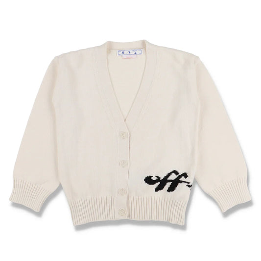 Off-White Ivory Intarsia Logo Knit Cardigan