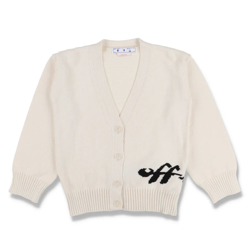 Off-White Ivory Intarsia Logo Knit Cardigan