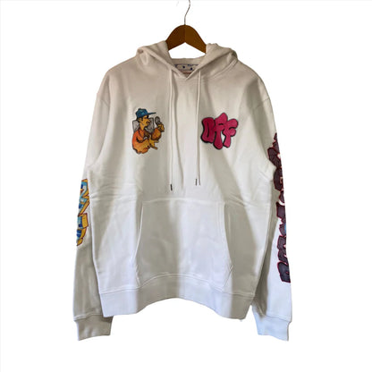 OFF-WHITE WHITE GRAFFITI RAPPER LOGO PRINT HOODIE