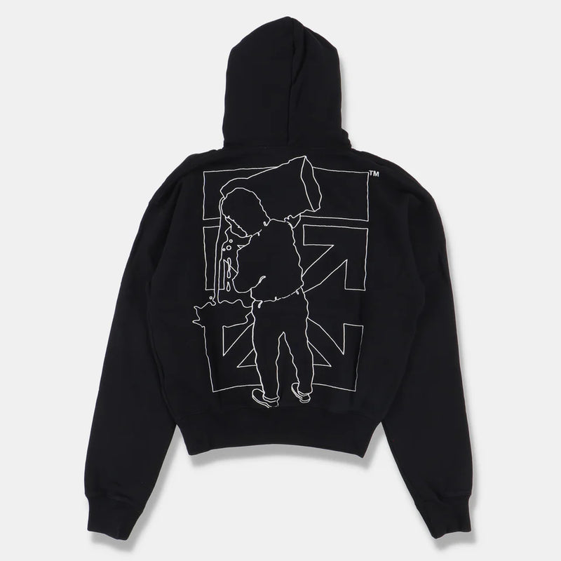 OFF-WHITE BLACK EMBROIDERED BARREL WORKER ARROWS OVERSIZED HOODIE