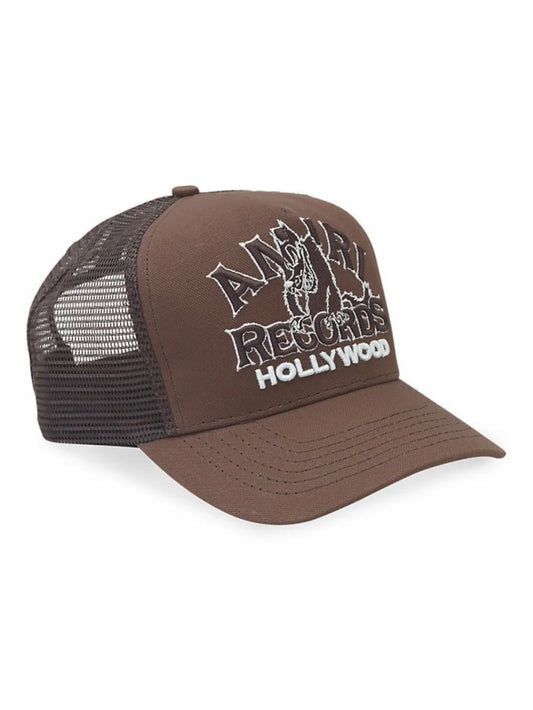 AMIRI RECORDS WOLF LOGO TRUCKER CAP BROWN