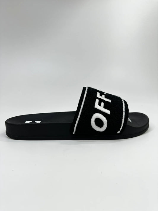 OFF-WHITE TOWEL TERRY SLIDES BLACK
