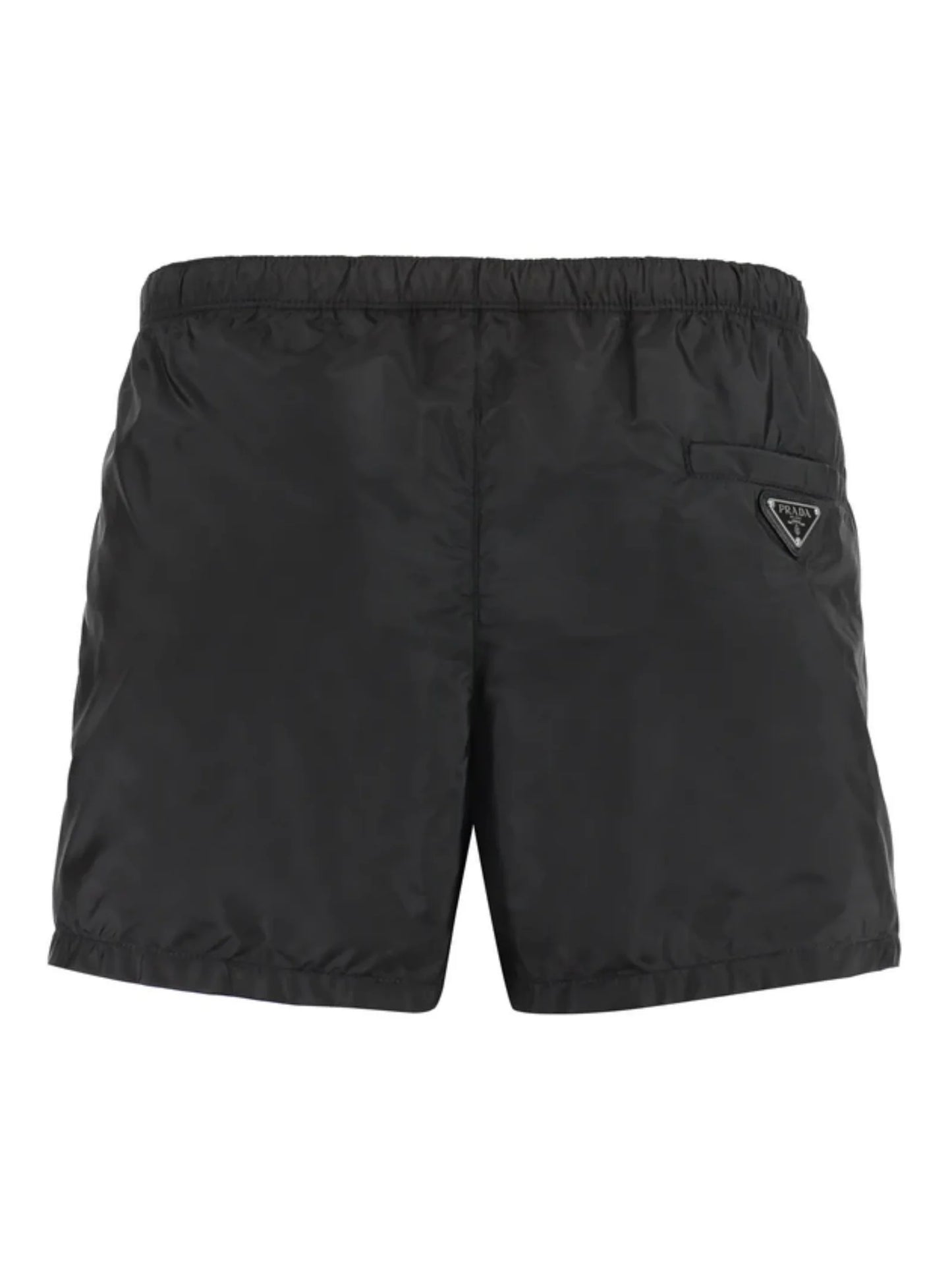 PRADA TRIANGLE PLAQUE SWIM SHORTS BLACK