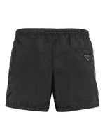 PRADA TRIANGLE PLAQUE SWIM SHORTS BLACK