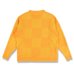 Off-White Orange and Yellow Checkerboard Logo Intarsia Sweater