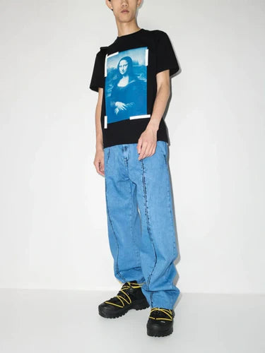 OFF-WHITE BLACK AND BLUE MONA LISA LOGO T-SHIRT