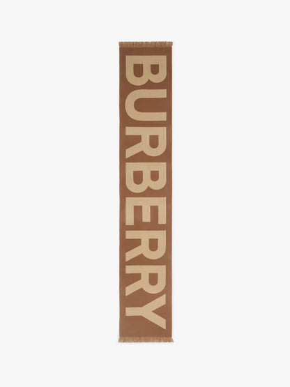 BURBERRY LOGO WOOL SCARF BIRCH BROWN