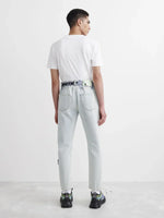 Off-White Light Blue Elasticated Waist Belted Tapered Jeans