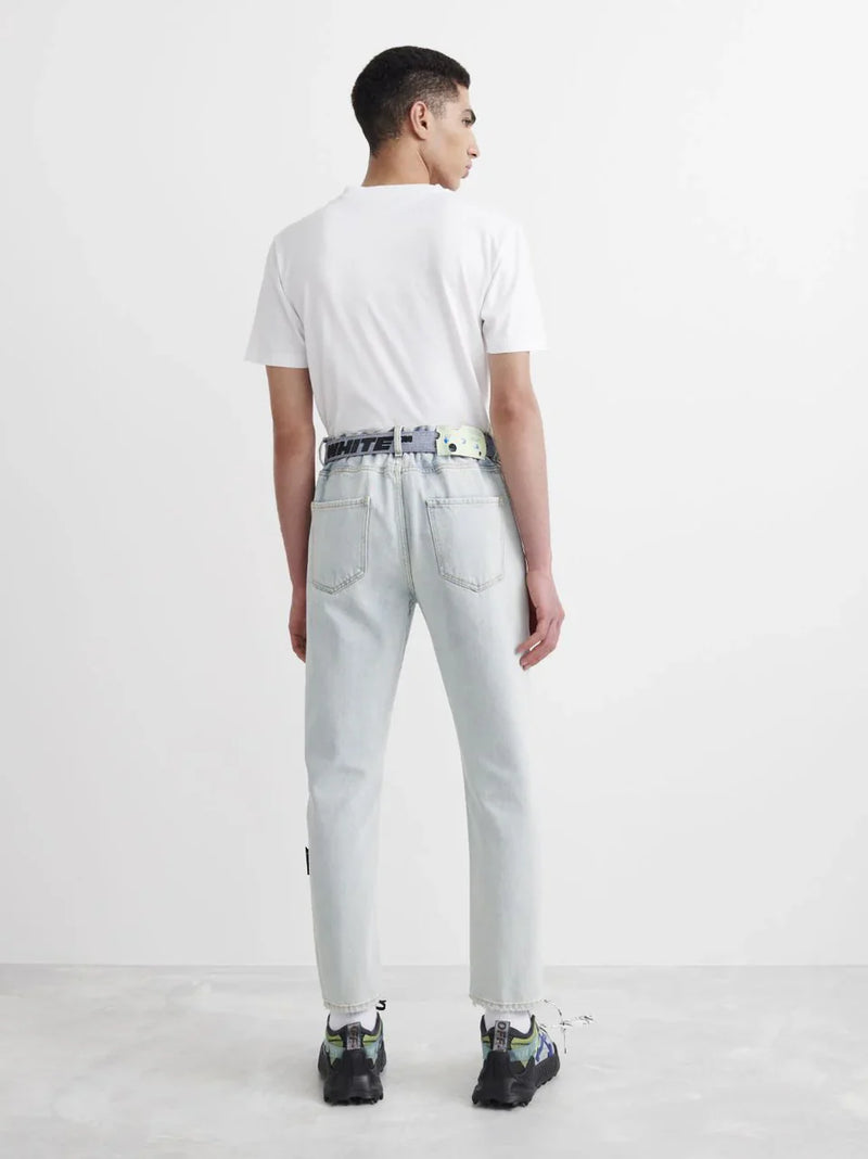 Off-White Light Blue Elasticated Waist Belted Tapered Jeans