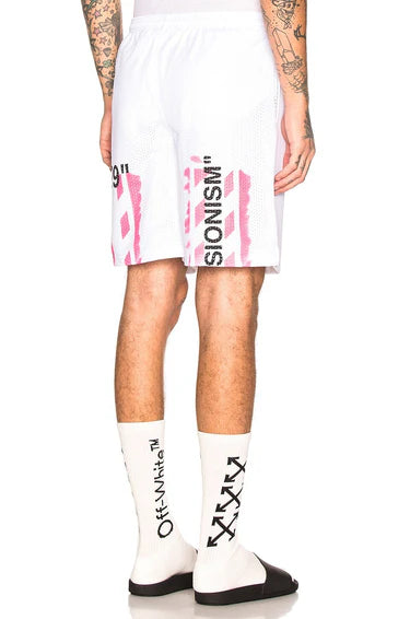 OFF-WHITE WHITE MESH IMPRESSIONISM LOGO SHORTS